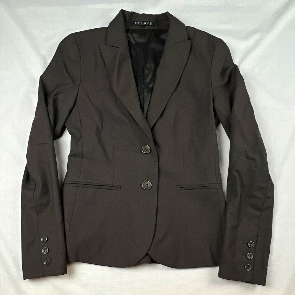 Theory Women’s Black Wool Lycra 2-Button Notch Lapel Lined Blazer 0